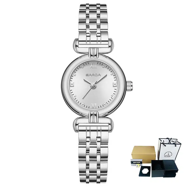 三达潮流简约时尚百搭休闲通勤复古优雅小巧 石英机芯 国表 女表 白色表盘 学生轻奢