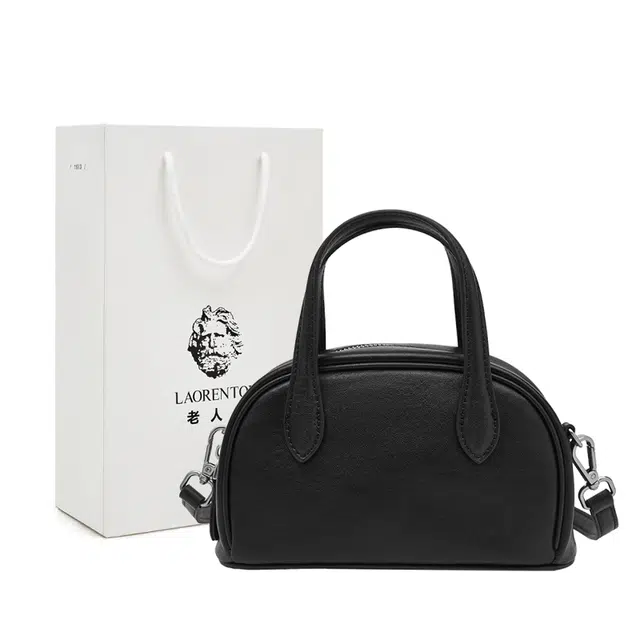 老人头 经典休闲潮流通勤单肩保龄球包 头层牛皮 手提包 女款 多色