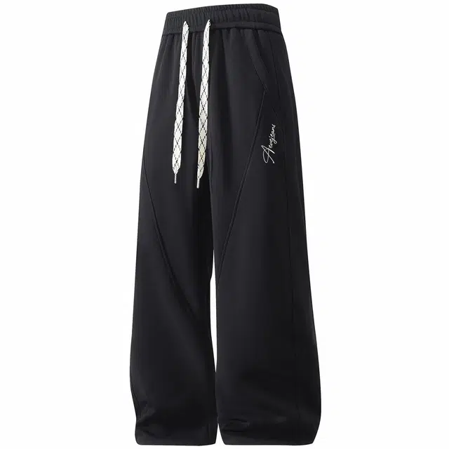 依文 美式拼接简约艺术字母印花拼接宽松阔腿舒适工装户外潮流休闲裤 男女同款