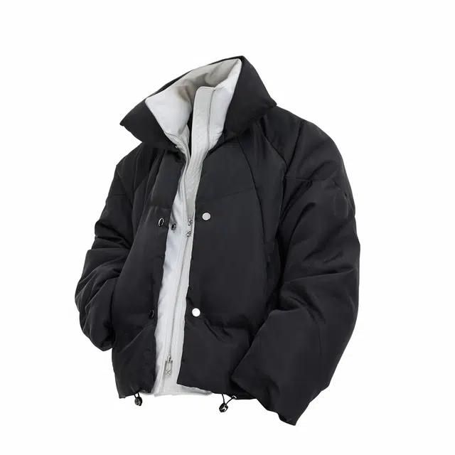 物质公式 美式复古高街拼接撞色假两件面包服设计感舒适个性痞帅时尚宽松加厚户外防风御寒保暖外套百搭休闲立领棉服 男女同款