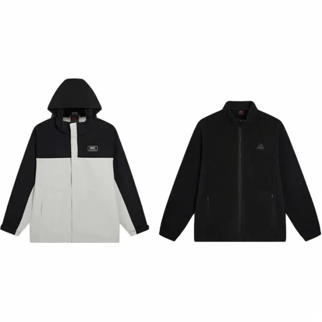 匹克 山系徒步户外潮流防风防水登山服保暖耐磨舒适百搭三合一风衣 男款 白灰绿