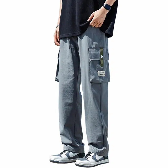 大白鲨 工装裤潮流运动裤直筒薄款中腰系带宽松长裤休闲裤 男款