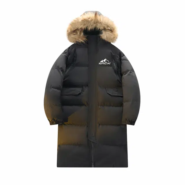 棉致 美式山系雪峰图案字母印花保暖长款连帽加厚通勤宽松百搭面包服棉服 男女同款