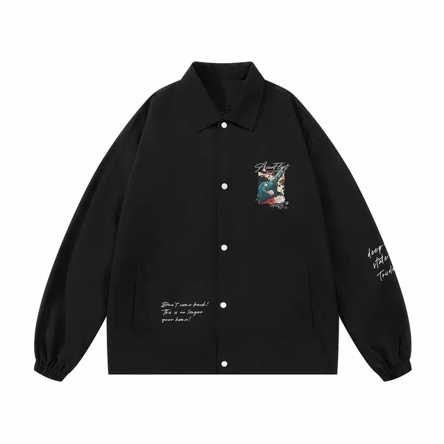 三体 战舰系列 美式复古简约基础款字母印花宽松休闲百搭翻领飞行教练高街潮牌时尚舒适多巴胺夹克外套 男女同款