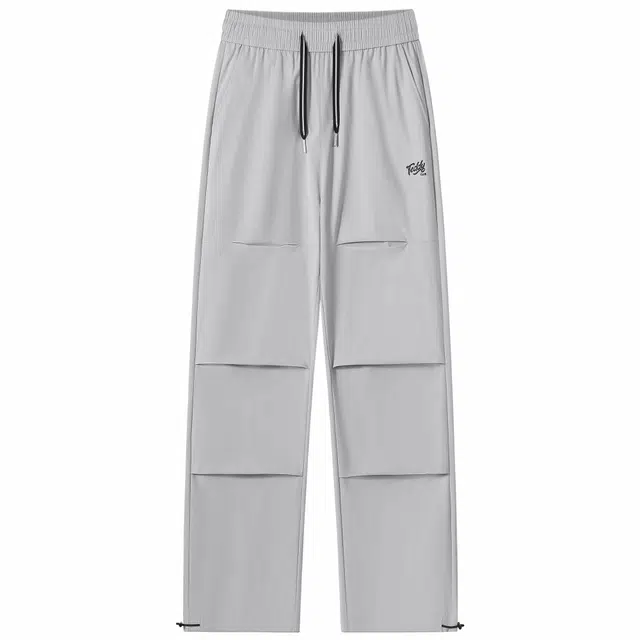 泰迪珍藏 冰丝薄款降落伞裤纯色抽绳褶皱宽松直筒休闲长裤 男女同款