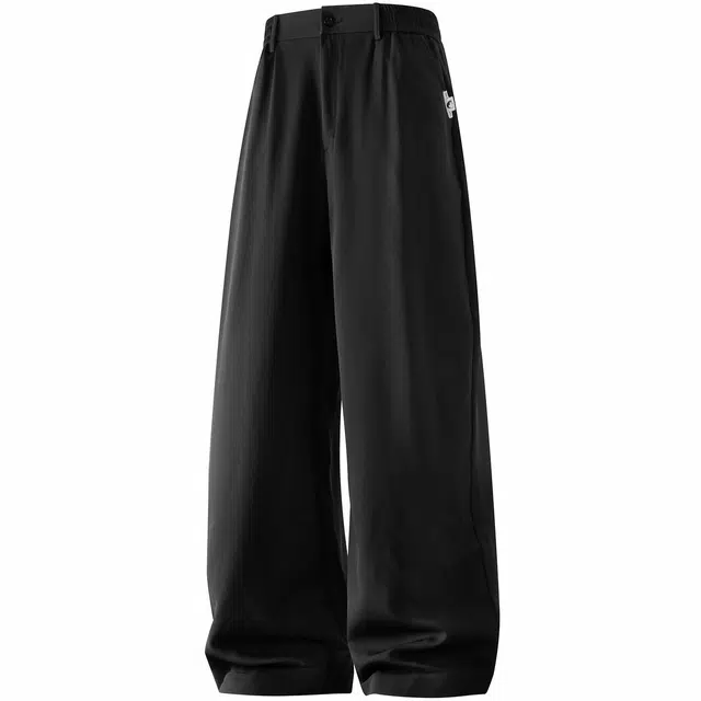 蜡笔小新 纯色卡通休闲宽松直筒针织西装裤 男女同款 黑色