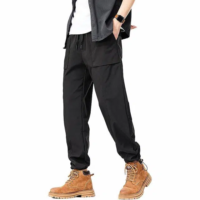 与狼共舞 基础纯色抽绳轻工装松紧百搭通勤透气轻薄九分休闲裤 男款