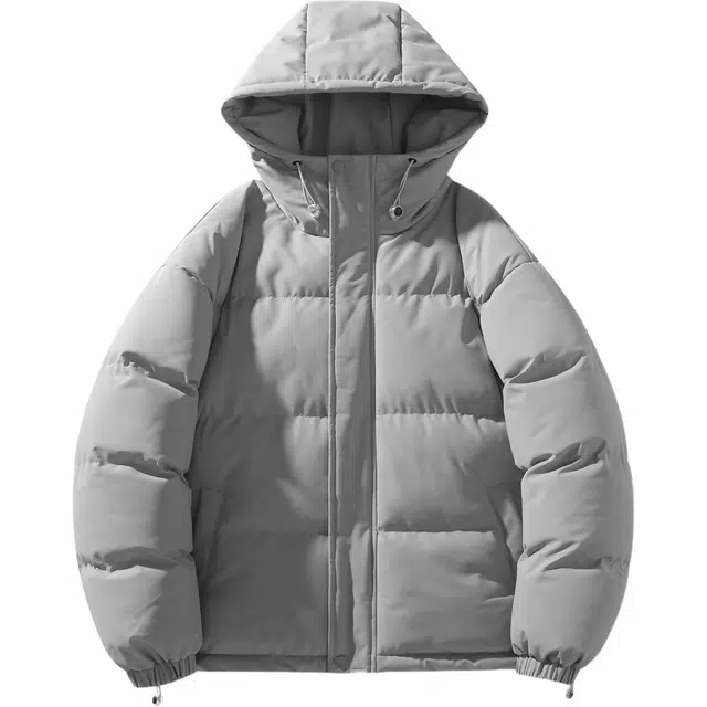 人本 宽松学生基础款百搭连帽保暖御寒舒适棉服 男女同款 灰色