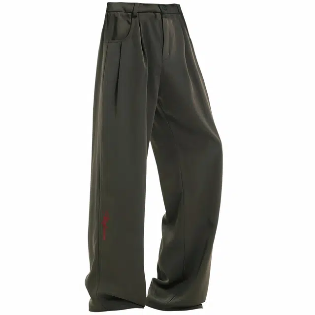 稻草人 美式高街基础纯色褶皱设计宽松垂感直筒户外降落伞兵简约运动百搭冰感系带休闲裤 男女同款