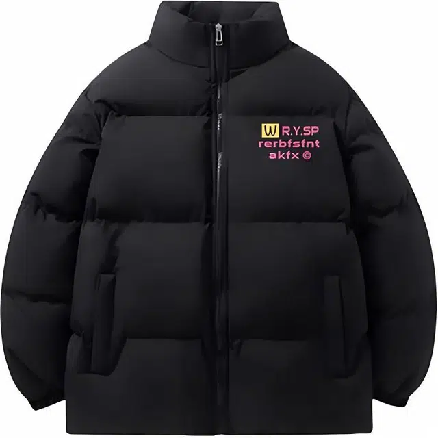 极限涡轮 美式街头风立领宽松潮牌小众设计保暖面包服舒适个性字母纯色厚款时尚休闲棉服 男女同款 黑色