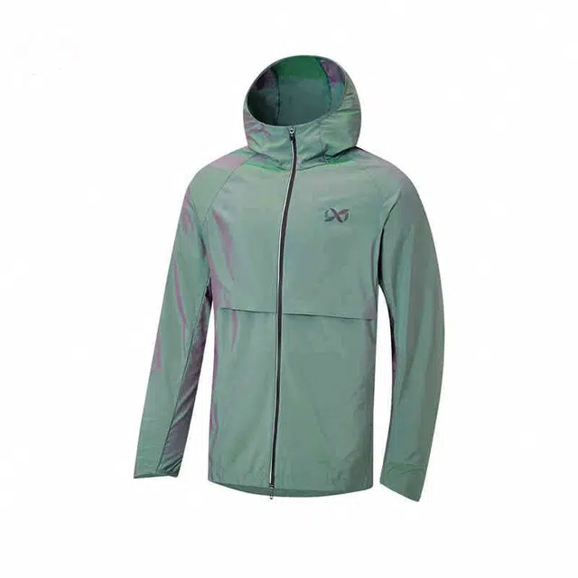 特步 跑步系列 纯色拉链连帽舒适透气百搭运动风衣 男款 雀羽绿