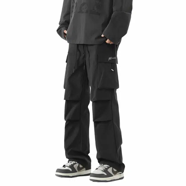 王者荣耀 鲁班七号星空梦想款 纯色简约基础通勤百搭褶皱设计垂感直筒速干伞兵工装裤多口袋长裤刺绣标宽松休闲裤 男女同款