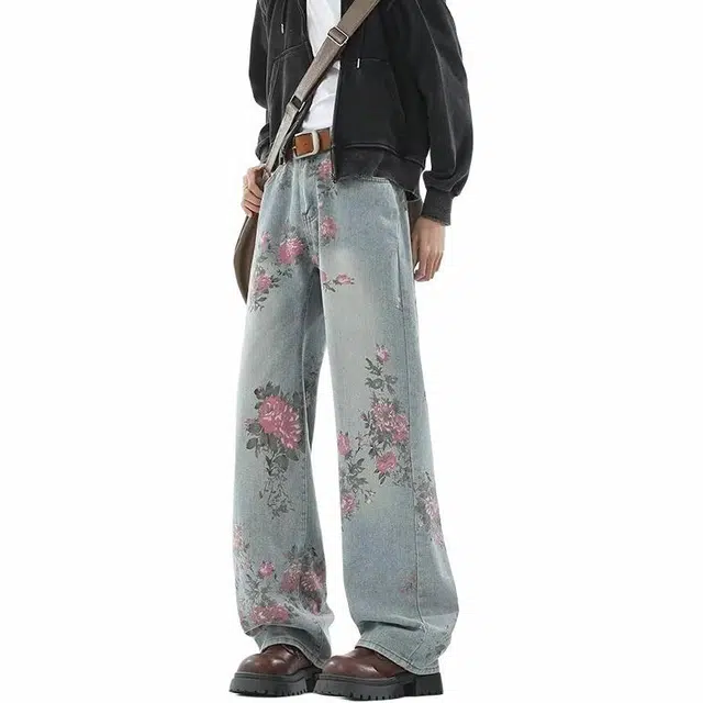 极限涡轮 美式水洗做旧宽松直筒时尚休闲百搭牛仔裤 男女同款