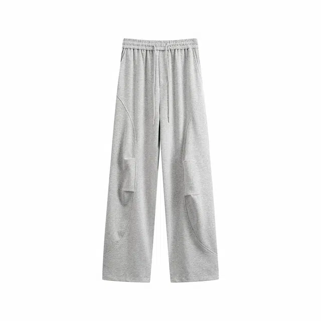 颂希尔 美式高街基础纯色褶皱潮流宽松百搭系带直筒休闲裤 男女同款