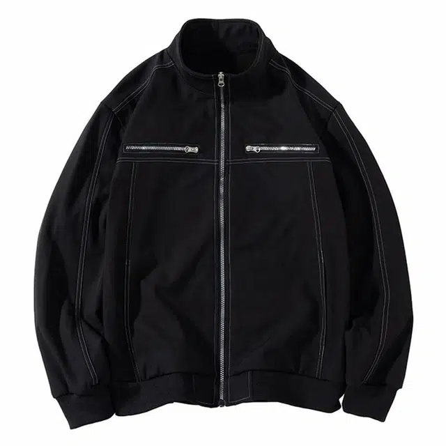 纳趣 美式复古高街机能痞帅时尚宽松夹克外套 男女同款 黑色