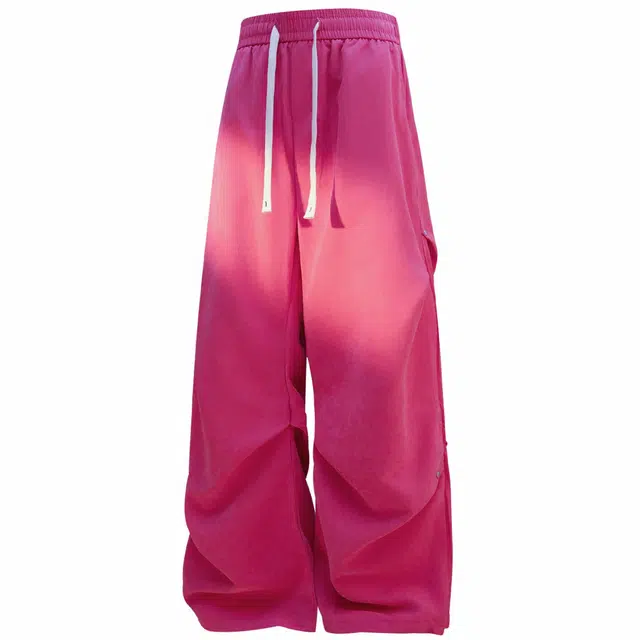 稻草人 山系户外铆钉褶皱多巴胺纯色机能直筒伞兵裤中腰系带松紧宽松舒适透气百搭阔腿工装休闲裤 男女同款