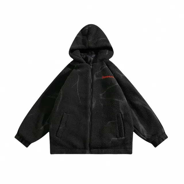 玉儿恋 美式复古高街系列 嘻哈风无性别主义字母简约基础款连帽拉链落肩袖潮流通勤百搭纯色长袖棉服 男女同款