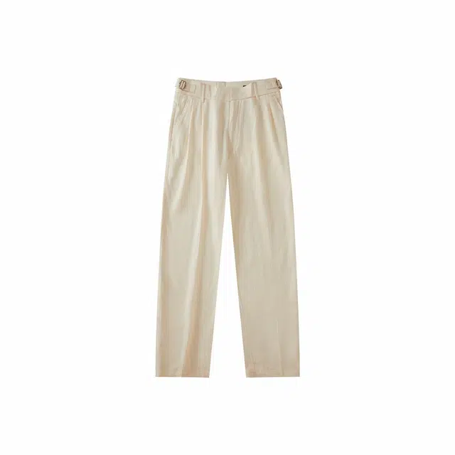 我是大卫 韩版日系双褶皱宽松直筒那不勒斯休闲裤 男女同款 杏色