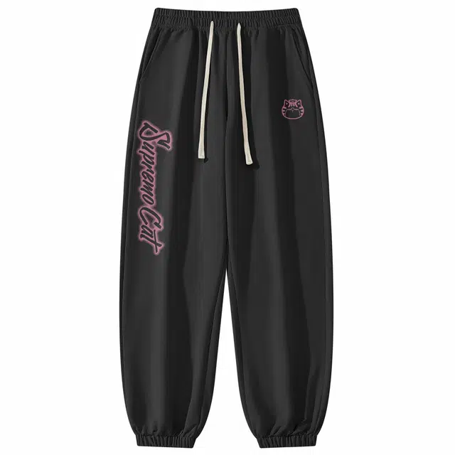 吾皇猫 基础款日系字母印花百搭卡通动漫宽松束脚长裤子舒适透气无性别穿搭休闲裤 男女同款