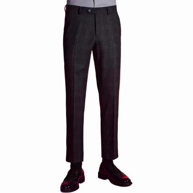 依文 暗格纹商务修身西装裤 男款 黑灰色