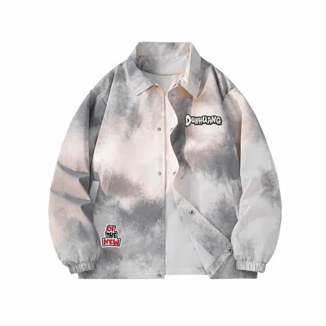 敦煌博物馆 美式万针刺绣晕染设计感脏脏外套休闲百搭翻领夹克 男女同款