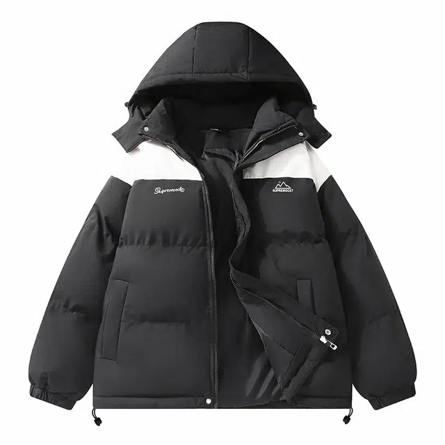 吾皇猫 美式高街潮流纯色基础款防风保暖面包服休闲通勤连帽休闲宽松棉服 男女同款