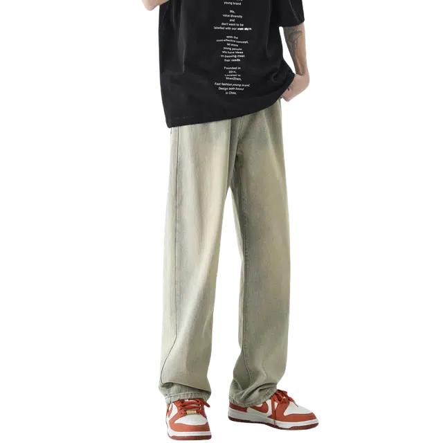 北极绒 纯色直筒宽松水洗牛仔裤 男款
