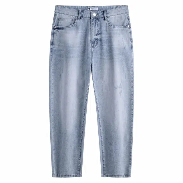 与狼共舞 简约百搭弹力耐磨轻薄宽松直筒透气有型长裤牛仔裤 男款 浅蓝