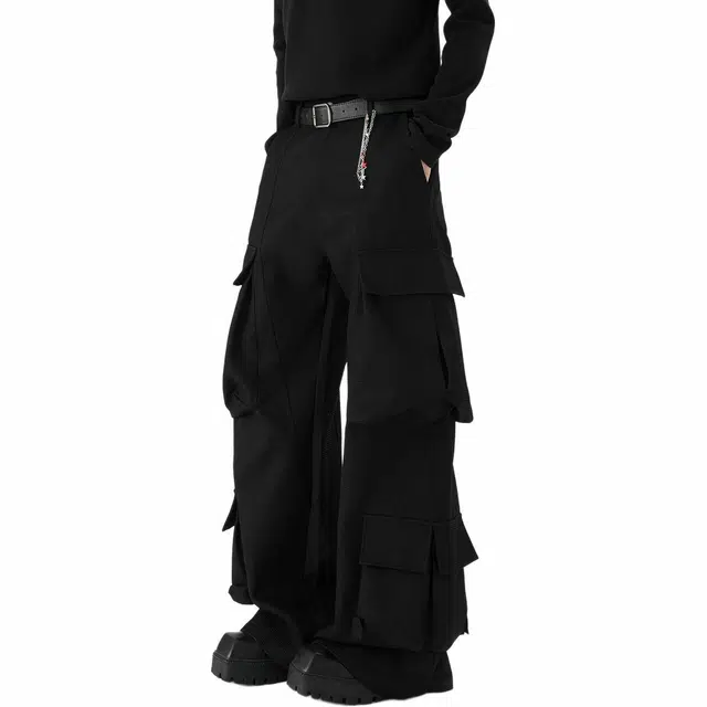 颂希尔 美式高街多口袋高级感痞帅廓形工装裤 男女同款 黑色