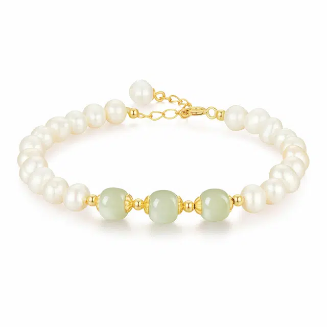 中国黄金 珍·尚银 复古新中式法式赫本风珍珠福牌 福气满满小众轻奢设计 百搭优雅国风清冷感 可调节手饰品 足银 手链 女款 礼盒