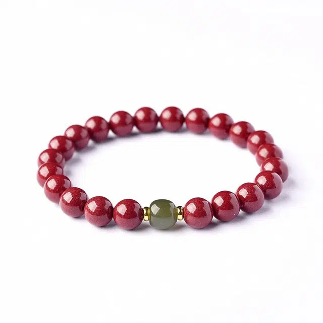 灵菲 新中式复古 平安转运 再造辰砂朱砂 玉石手串 女款 礼盒