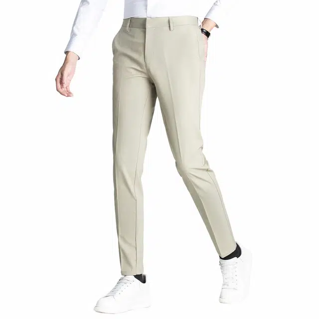 富铤 纯色简约挺括犀牛褶中腰日常通勤保暖耐磨百搭休闲长裤西装裤 男款