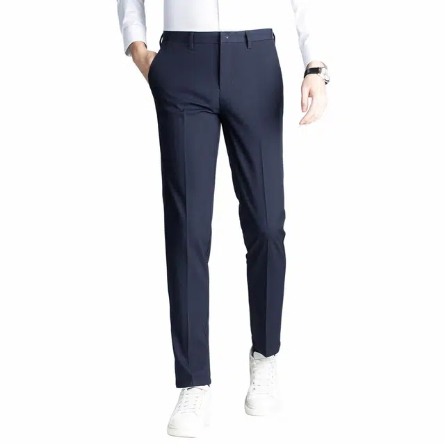 富铤 简约纯色犀牛褶加厚保暖耐脏中腰口袋休闲直筒西装裤 男款