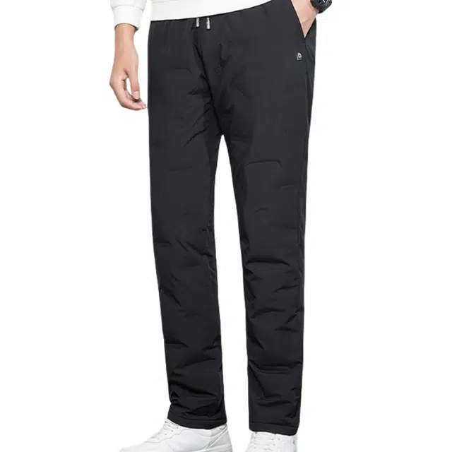 鸭鸭 纯色韩版休闲中高腰系带户外加厚保暖羽绒裤 男款 黑色