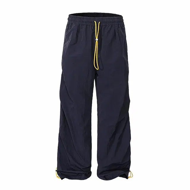 欧路得 粉色多巴胺褶皱伞兵裤百搭潮牌宽松阔腿工装裤子休闲裤 男款