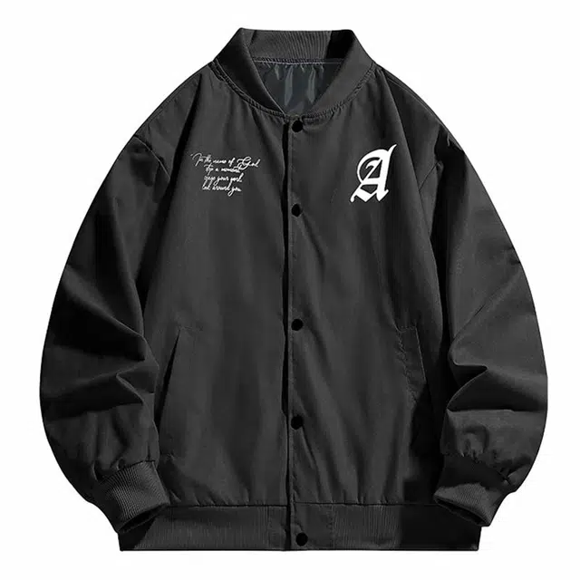 纳趣 美式哥特式字体麂皮宽松休闲棒球领夹克外套 男女同款