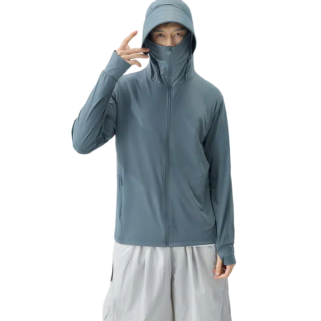 北极绒 冰丝防晒可二开户外帽檐夹克外套 男款