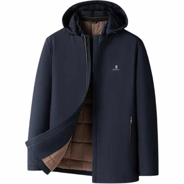 梦特娇 可脱卸帽纯色休闲棉服 男款 深宝蓝