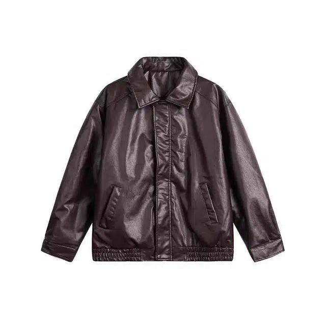 欧路得 休闲翻领宽松皮衣 男女同款