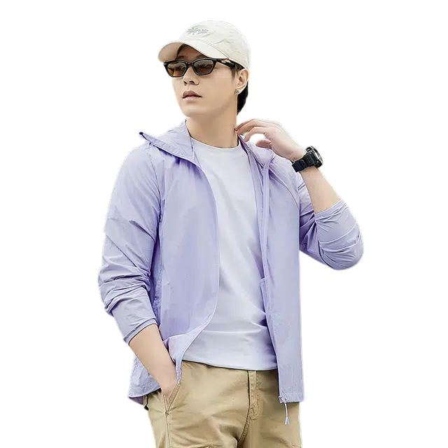 北极绒 冰丝防水防晒衣连帽透气钓鱼休闲夹克外套 男款