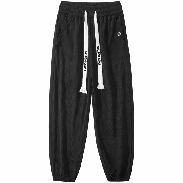 帕丁顿熊 基础款纯色垂感宽松抽绳束脚直筒阔腿灯芯绒休闲裤 男女同款