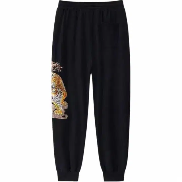 大白鲨 品牌轻奢老虎刺绣运动裤宽松新中式中国风束脚国潮卫裤休闲裤 男款 黑色