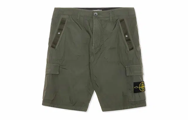 Stone Island Seersucker Bermuda Cargo Shorts Olive