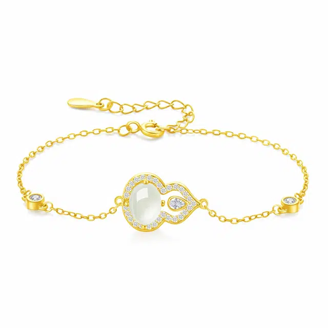 老凤祥 【原创|高品质】福满葫芦 福禄相伴新中式精致轻奢设计 优雅精致高级感日常通勤百搭 #好运 和田玉手链 白玉 女款