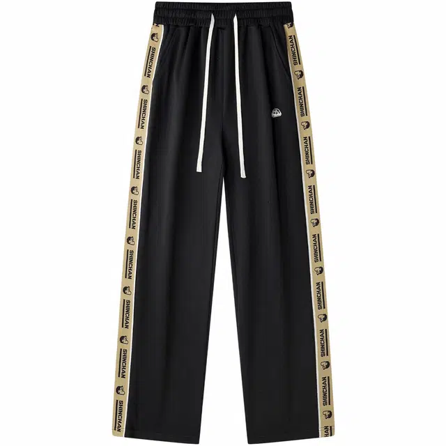 蜡笔小新 撞色小新刺绣抽绳垂坠宽松直筒休闲裤 男女同款