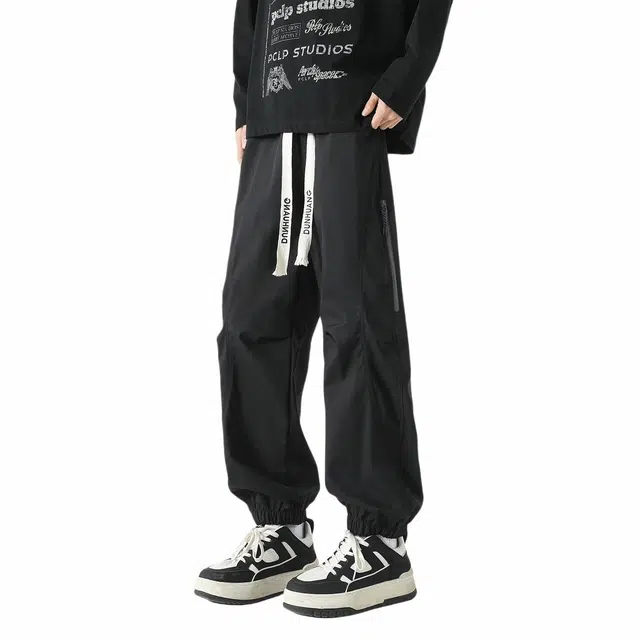 敦煌博物馆 美式复古基础款户外登山运动防风防水宽松休闲百搭褶皱束脚拉链工装裤 男女同款