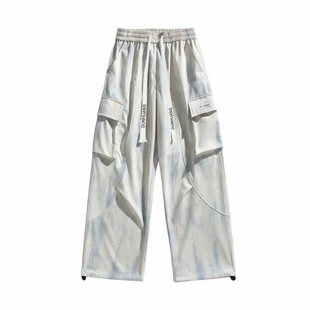 敦煌博物馆 美式复古大口袋扎染渐变褶皱设计感宽松休闲直筒百搭垂感工装裤 男女同款