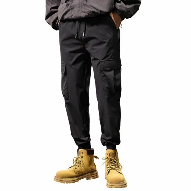 路杰邦 美式高街街头学生党必备个性出街高弹力设计感宽松阔腿多口袋工装裤男春夏季美式潮牌百搭垂感直筒大口袋冰丝裤束脚休闲裤 男款