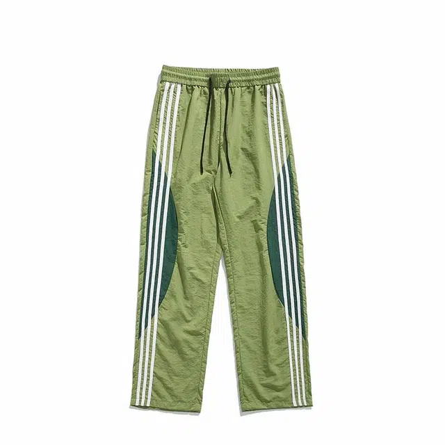 行更远 美式条纹春季潮牌三条杠阔腿高街痞帅直筒速干休闲裤 男款