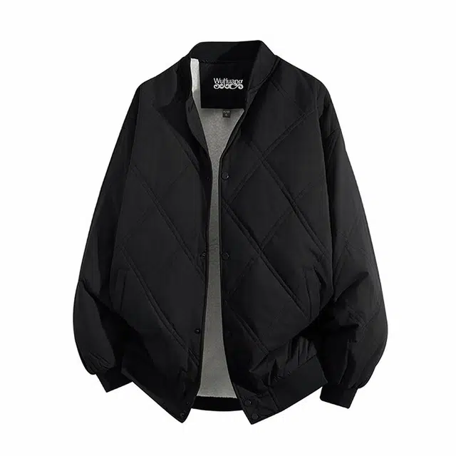 吾皇猫 纯色基础款简约休闲宽松保暖棒球领棉服 男女同款